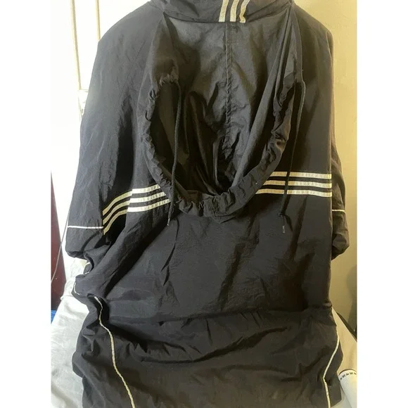 VTG Adidas Men's Jacket Hooded Coat 3-Striped Logo Full Zip Fleece Lined Sz 4xl